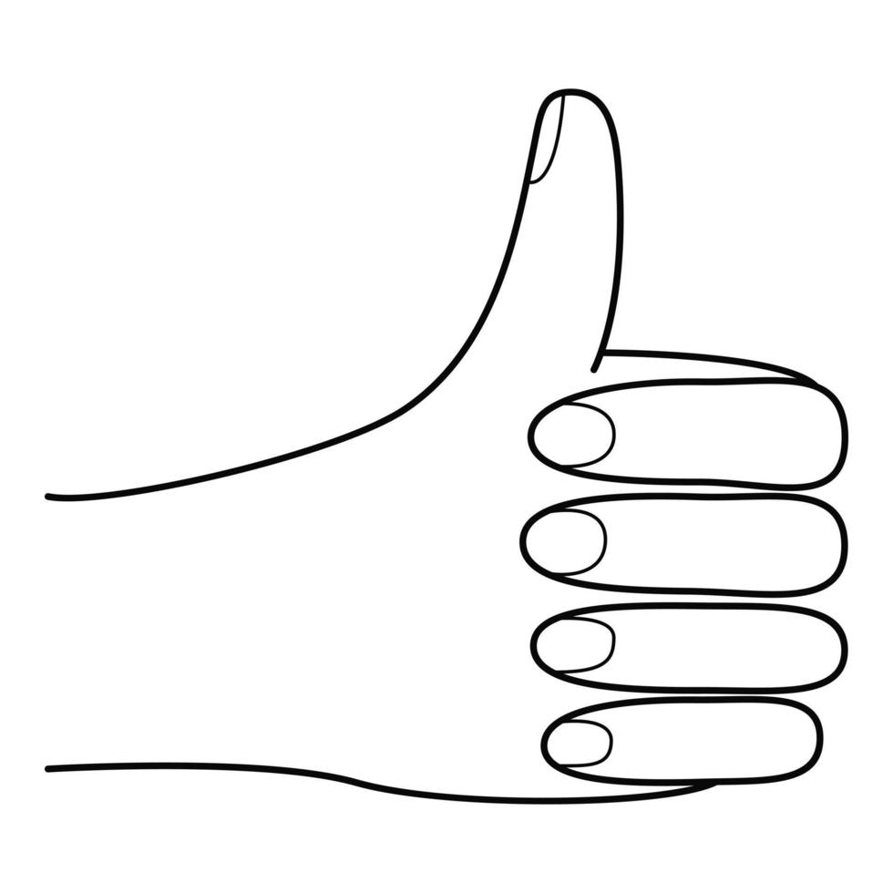 A thumbs-up gesture. A human hand with a raised thumb. A symbol of approval, consent. Hand-drawn black and white vector illustration. Isolated on a white background.