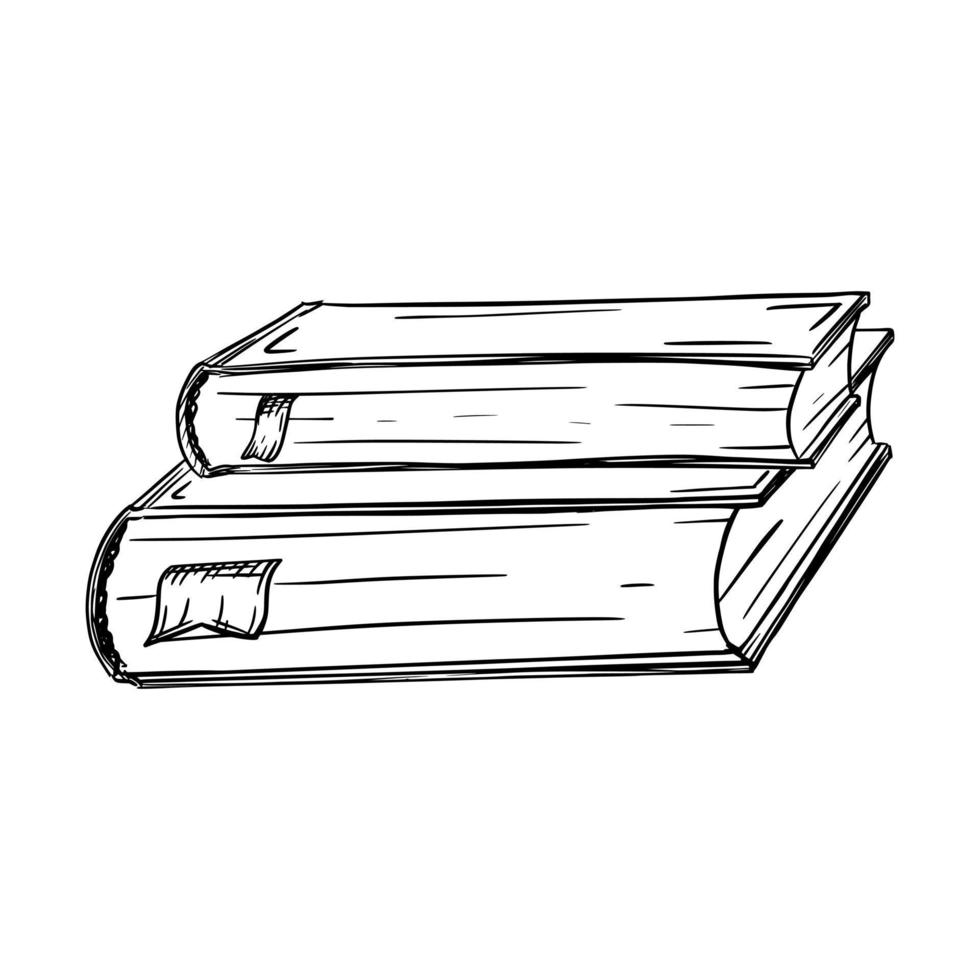 boceto de libros con marcadores. dos libros están apilados uno encima del otro. los libros de texto están en perspectiva. para la educación, la lectura y el estudio. dibujado a mano y aislado en blanco. vector blanco y negro.