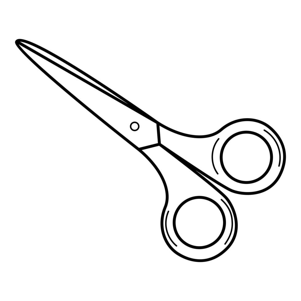 Closed scissors. School item, office supplies. Doodle. Hand-drawn black and white vector illustration. The design elements are isolated on a white background.