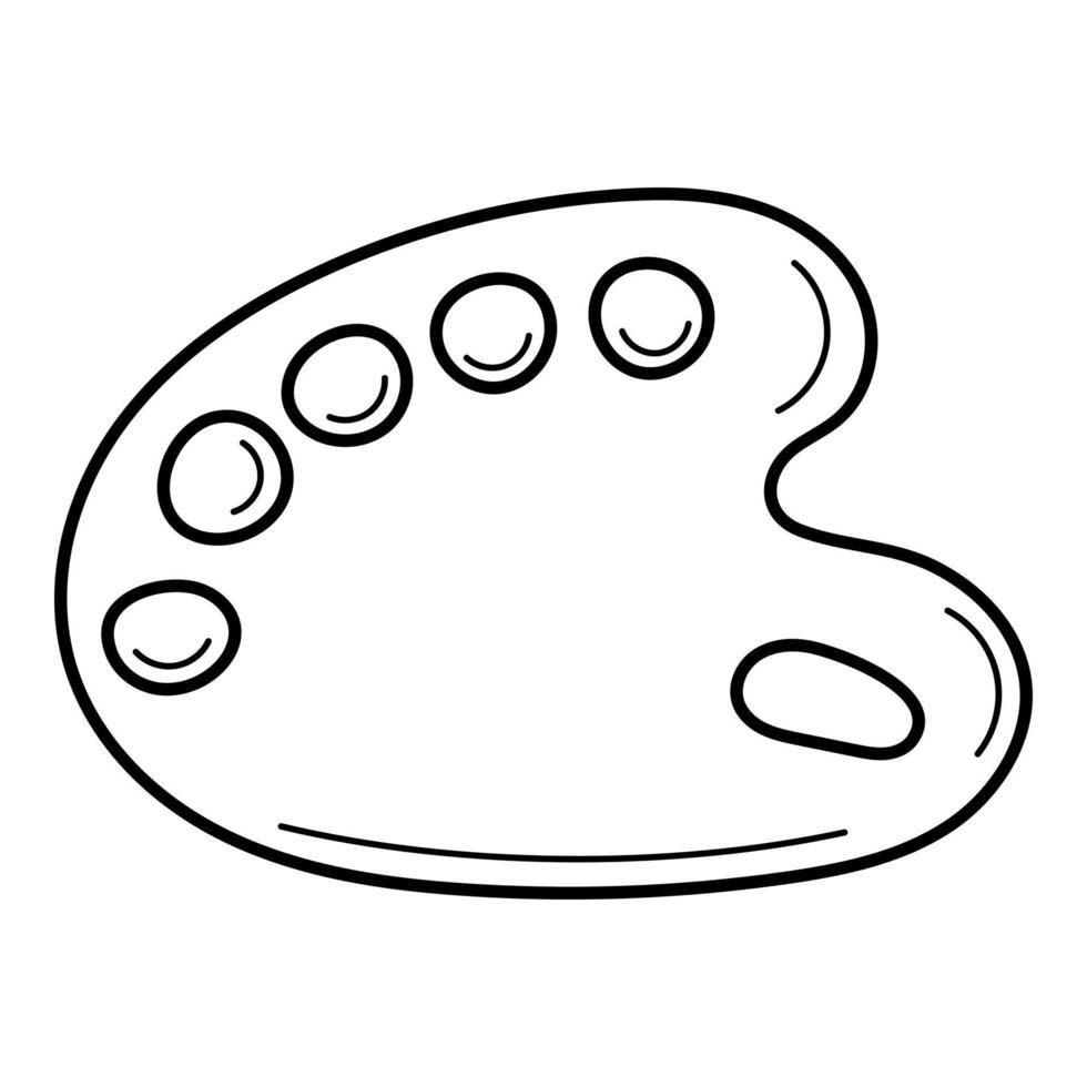 A palette with paints for drawing a tool for art. Artist school item. Doodle. Hand drawn black and white vector illustration. Design elements are isolated on a white background 7509098 Vector Art at