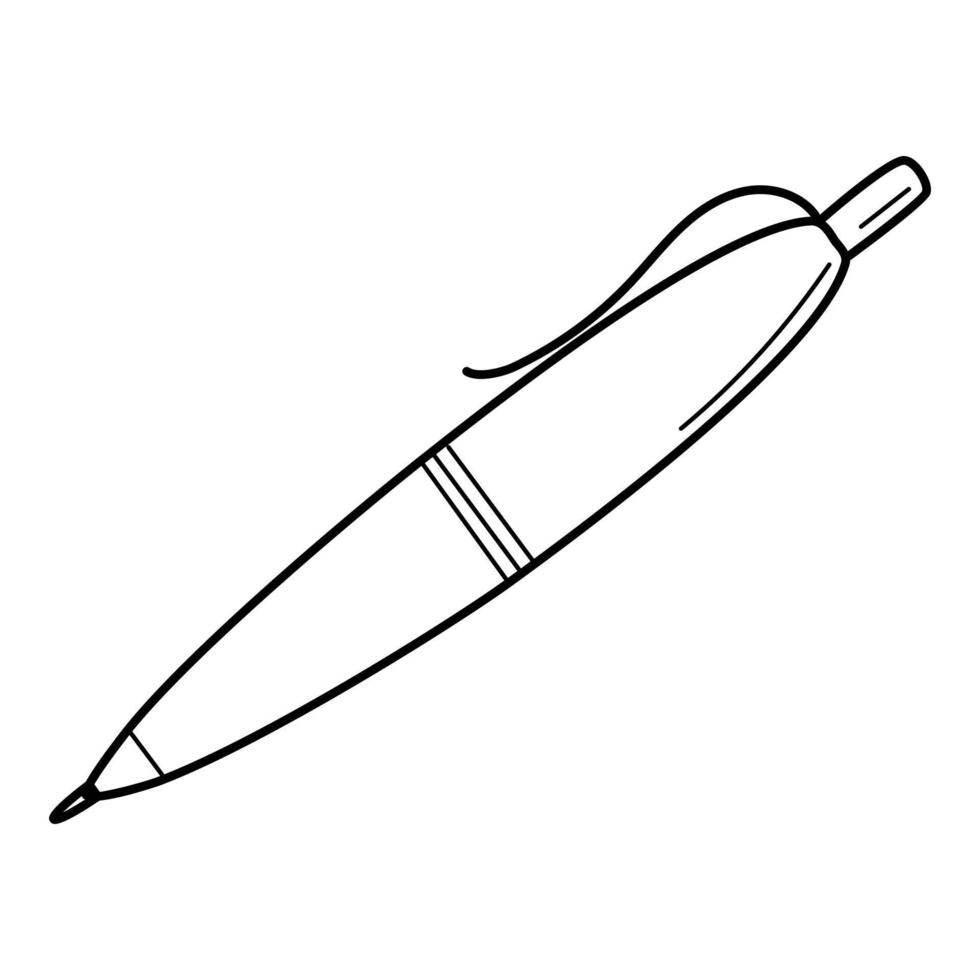 A ballpoint pen. Doodle. Stationery, office supplies. Hand-drawn black and white vector illustration. The design elements are isolated on a white background.