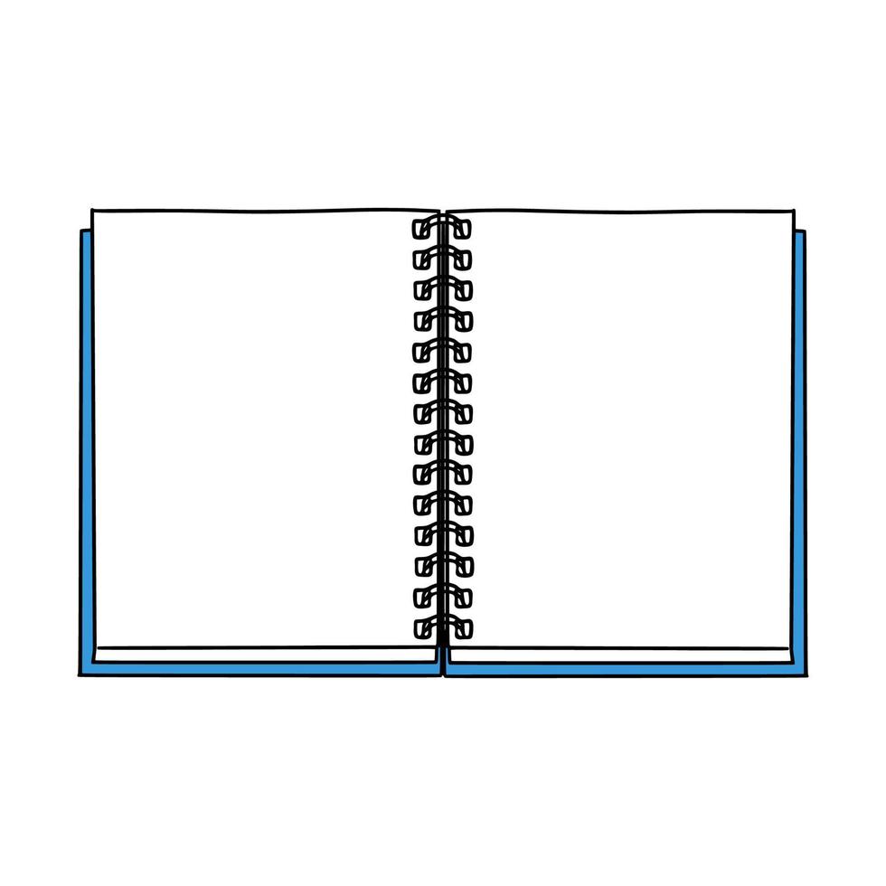 Open Notepad on a spiral in Doodle style. Space for your text. Office supplies for notes or drawing. A design element dor school, study, Hobbies. Color vector. Hand drawn, isolated on a white. vector
