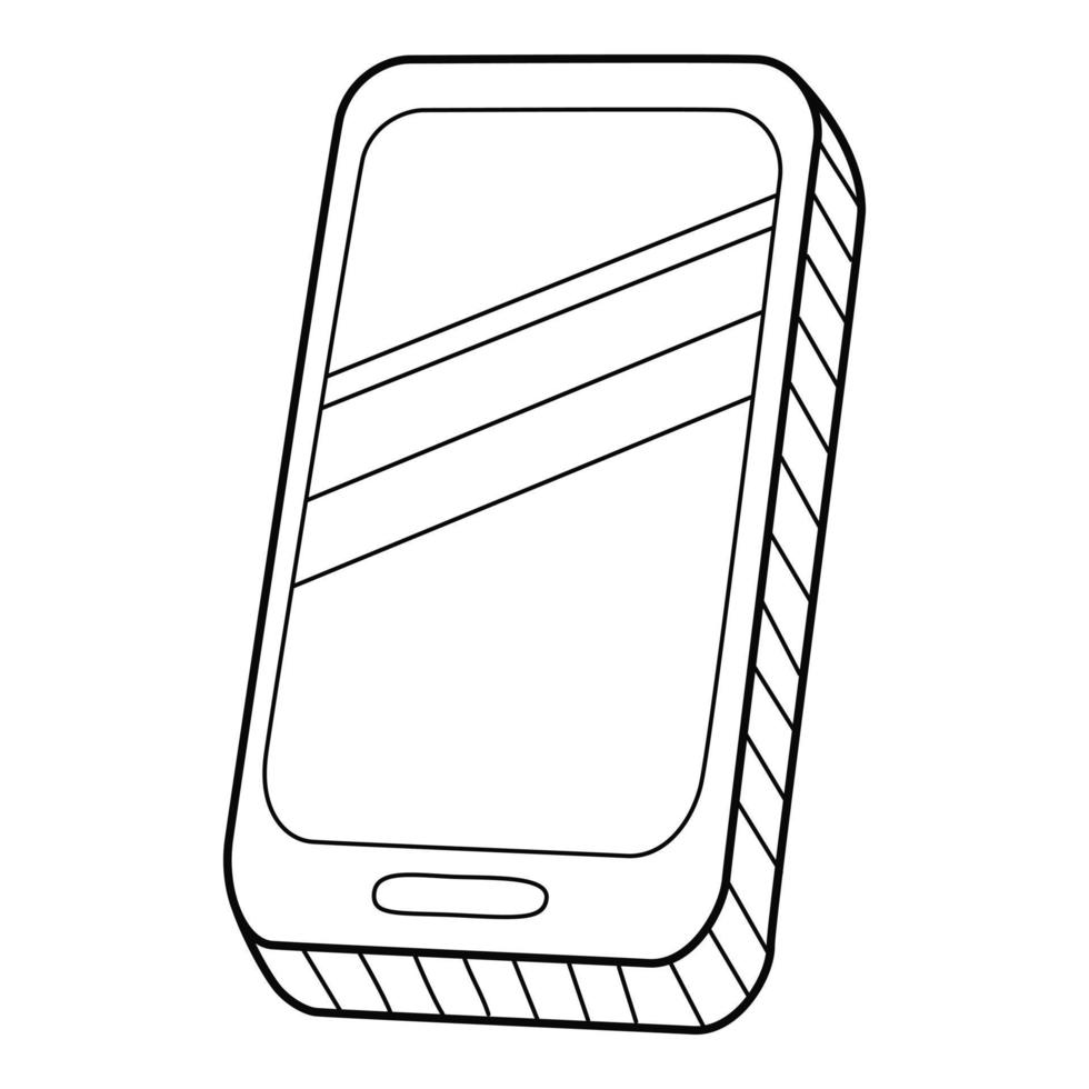 A smartphone, a phone with a screen. Linear icon. Hand-drawn black and white vector illustration. Isolated on a white background