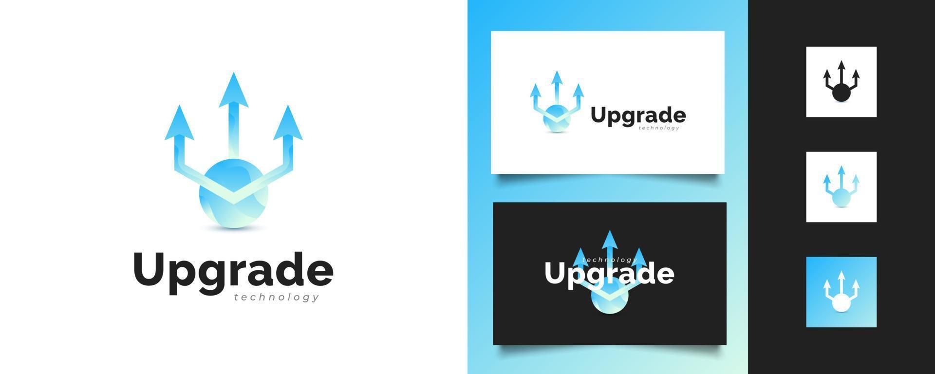 Upgrade Logo or Icon with Three Arrows and Blue Sphere. Increase or Update Logo for Business or Technology Logos vector