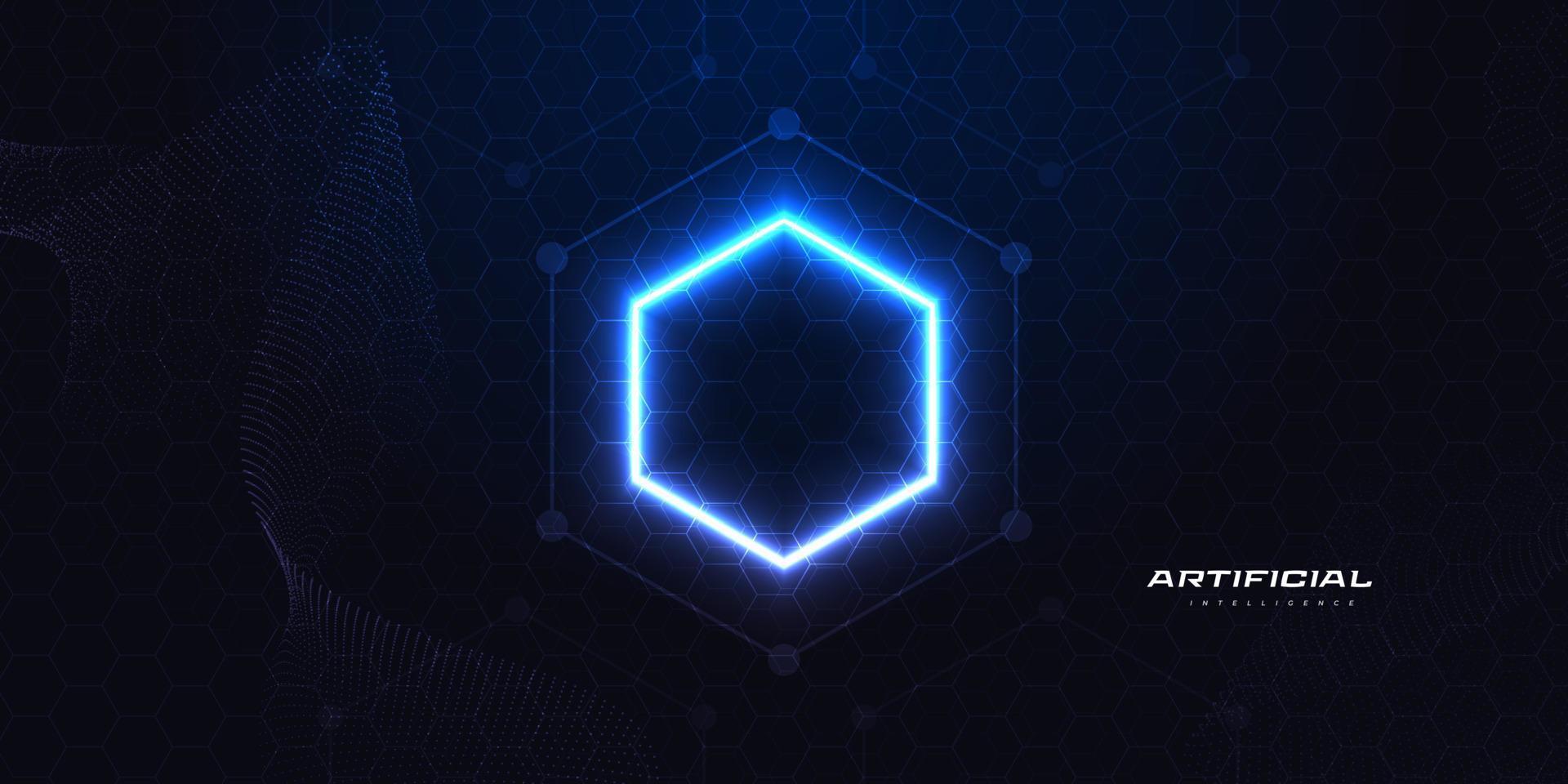 Abstract Futuristic Artificial Intelligence Technology Background. Big Data Background with Glowing Hexagon Concept. Network Connection Banner or Poster vector