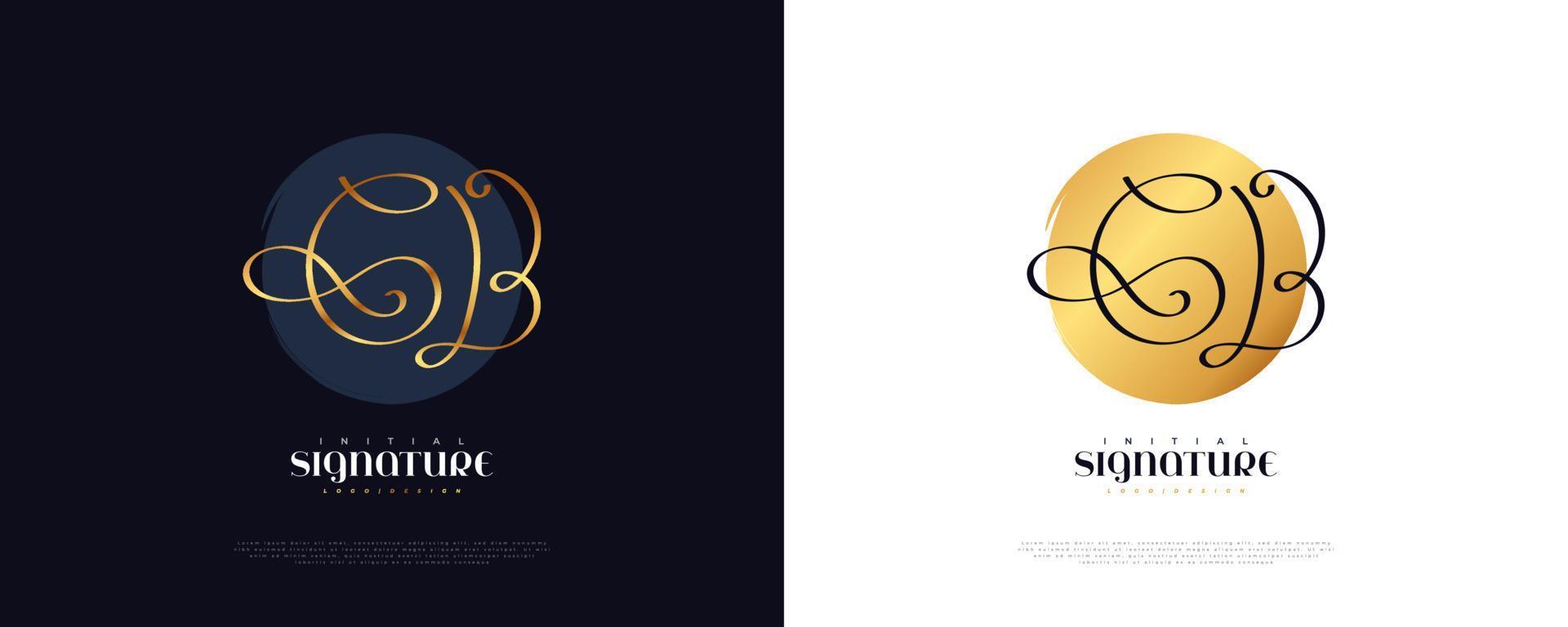 Initial C and B Logo Design in Luxury Gold Handwriting Style. CB Signature Logo or Symbol for Wedding, Fashion, Jewelry, Boutique and Business Brand Identity vector