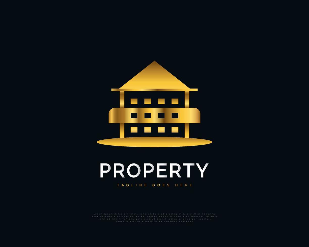 casa dorada de lujo o logotipo de construcción para la identidad de la marca inmobiliaria. diseño de logotipo de construcción, arquitectura o construcción vector