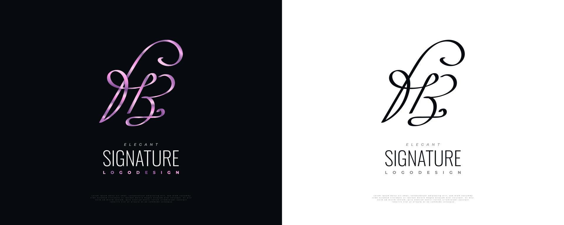 Initial H and B Logo Design with Handwriting Style in Purple Gradient. HB Signature Logo or Symbol for Wedding, Fashion, Jewelry, Boutique, and Business Identity vector