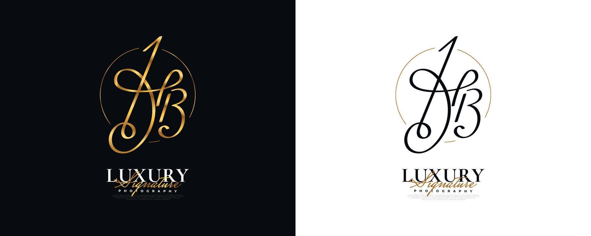 Initial H and B Logo Design in Elegant Gold Handwriting Style. HB Signature Logo or Symbol for Wedding, Fashion, Jewelry, Boutique, and Business Identity vector