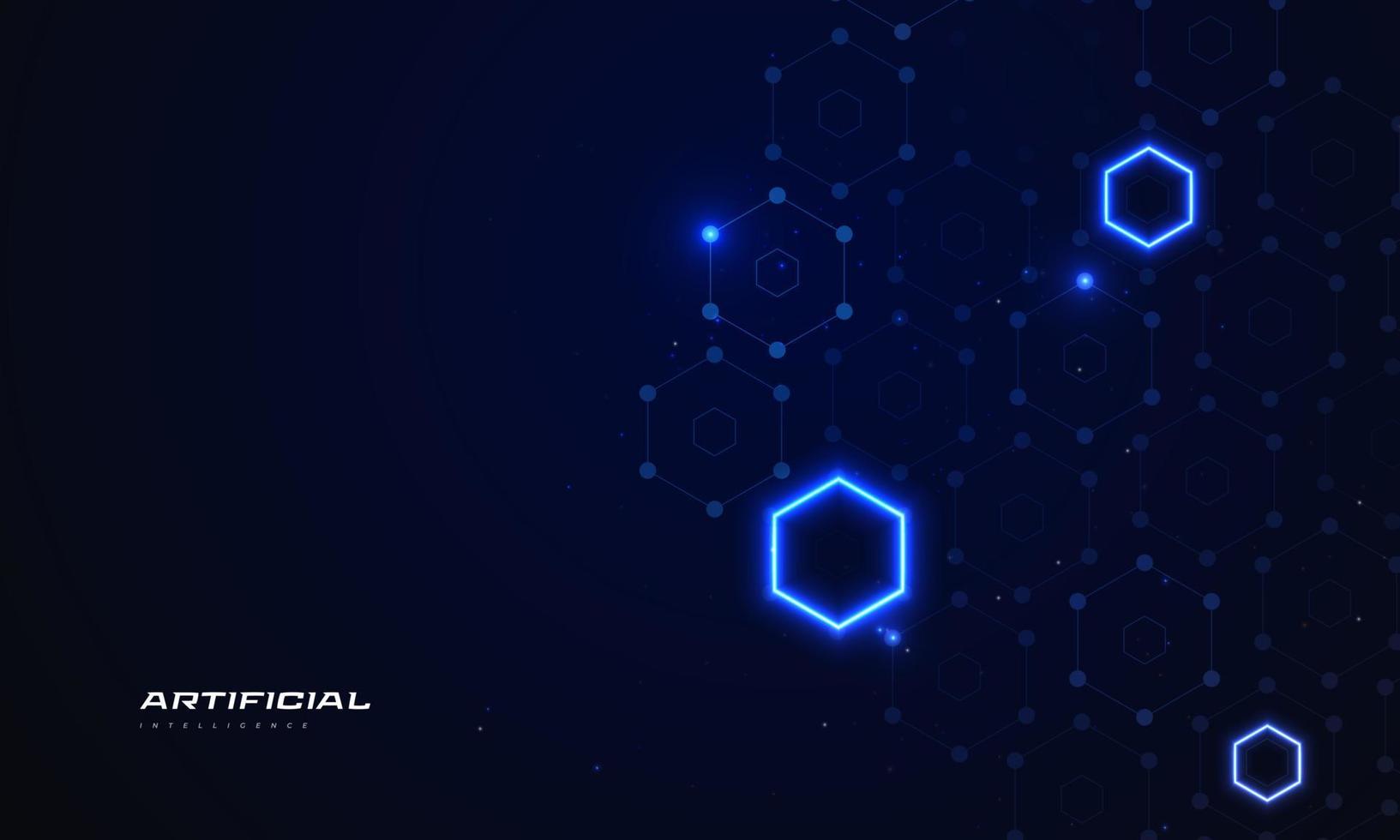 Abstract Futuristic Artificial Intelligence Technology Background. Big Data Background with Glowing Hexagon Concept. Network Connection Banner or Poster vector