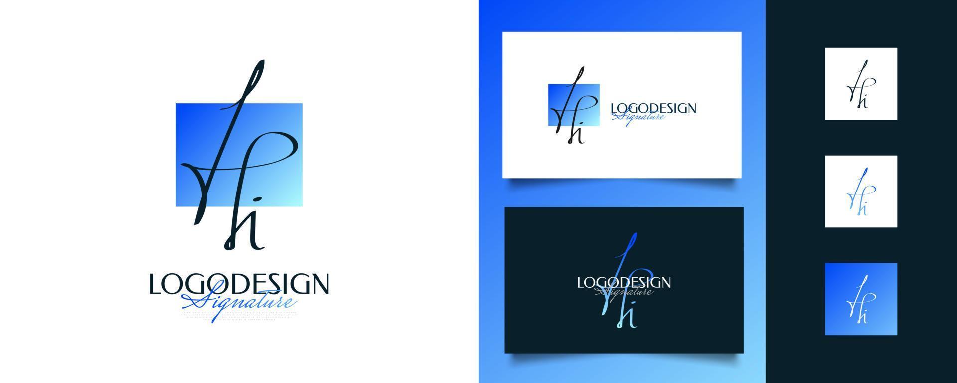 Initial H and I Logo Design with Elegant and Minimalist Handwriting Style. HI Signature Logo or Symbol for Wedding, Fashion, Jewelry, Boutique, and Business Identity vector