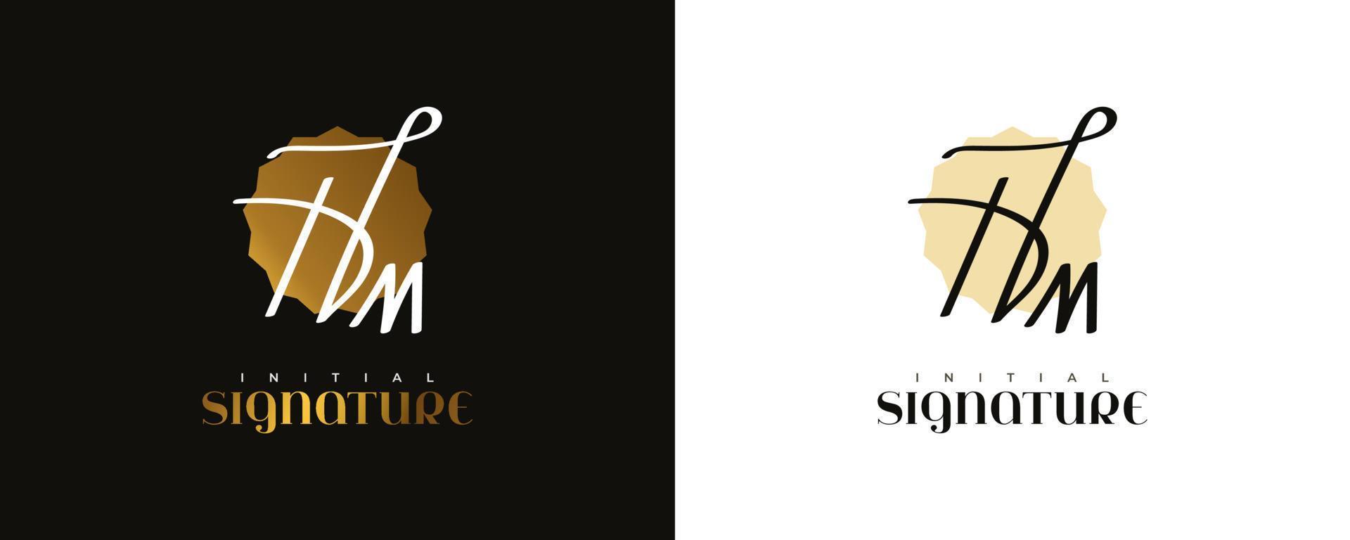 Initial H and M Logo Design with Elegant and Minimalist Handwriting Style. HM Signature Logo or Symbol for Wedding, Fashion, Jewelry, Boutique, and Business Identity vector