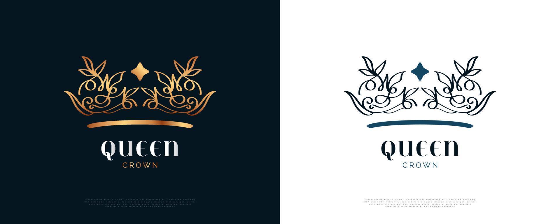 diseño de logotipo de corona dorada de lujo. rey real o logotipo o icono de la corona de la reina. ilustración de vector de diadema elegante