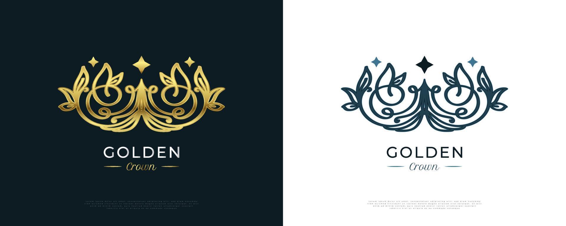 Luxury Golden Crown Logo Design. Royal King or Queen Crown Logo or Icon. Elegant Diadem Vector Illustration