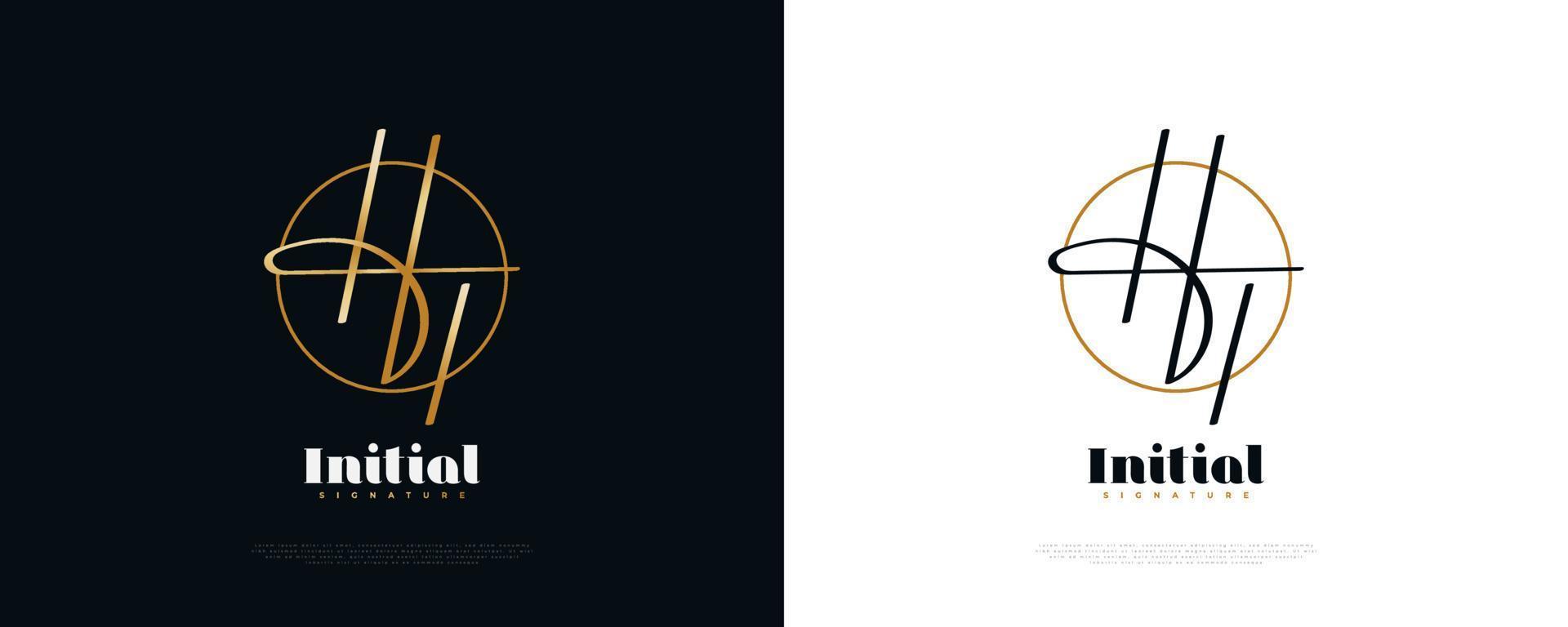 Initial H and T Logo Design with Elegant Gold Handwriting Style. HT Signature Logo or Symbol for Wedding, Fashion, Jewelry, Boutique, and Business Brand Identity vector