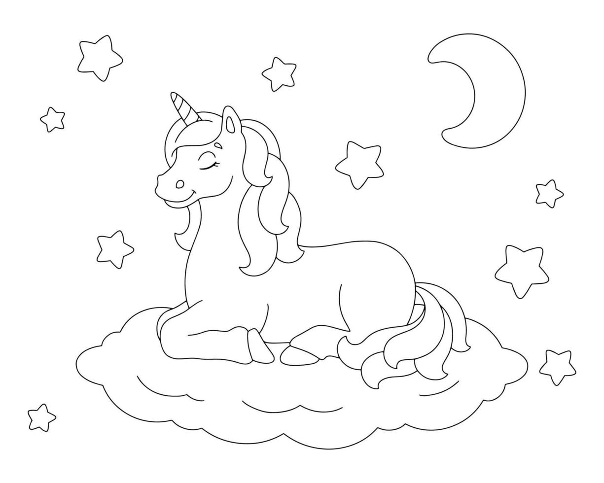 unicornio mágico. caballo de hadas. página de libro para colorear para niños. personaje de estilo de dibujos animados. ilustración vectorial aislado sobre fondo blanco. vector