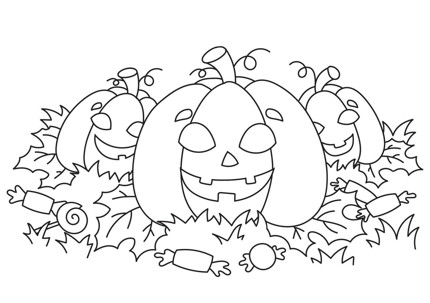 calabazas divertidas. tema de halloween página de libro para colorear para niños. estilo de dibujos animados ilustración vectorial aislado sobre fondo blanco. vector