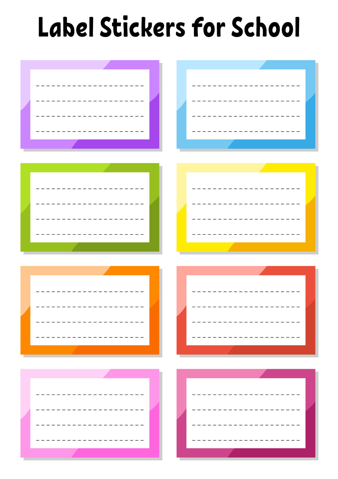 Set stickers for school. Empty template. Name tags, gift ...