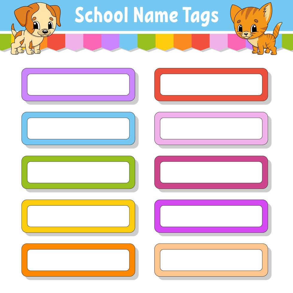 Bright stickers. Rectangular label. Cute characters. Color vector isolated illustration.