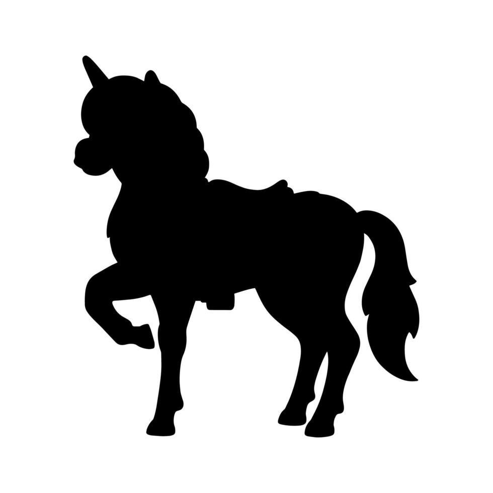 unicornio mágico. caballo de hadas. silueta negra. elemento de diseño. ilustración vectorial aislado sobre fondo blanco. plantilla para libros, pegatinas, carteles, tarjetas, ropa. vector