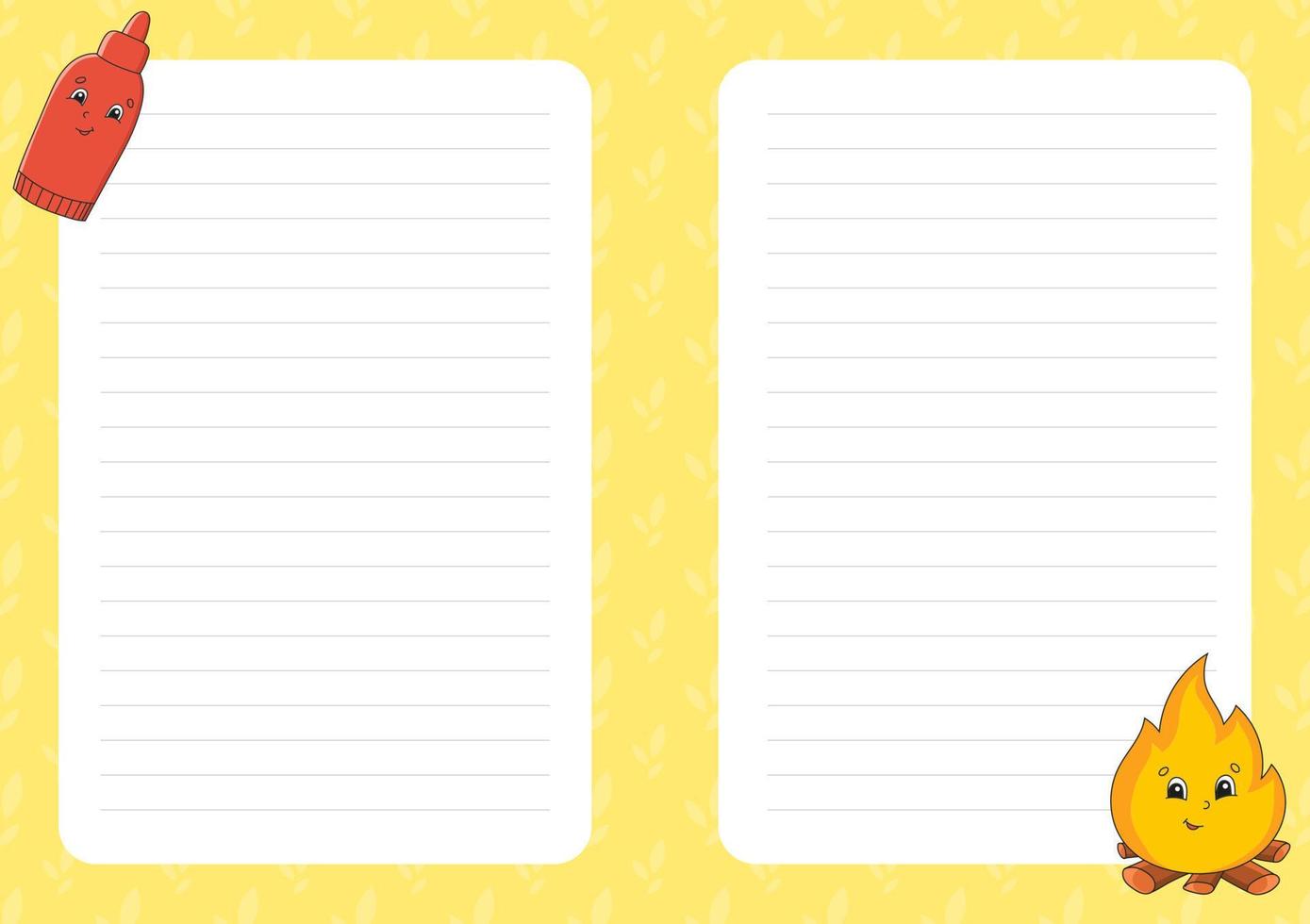 Colored sheet template for notes. Paper page for journal, notebook, diary, letters, schedule, organizer. Cute cartoon character. Lined sheet. Vector illustration. Barbecue theme.