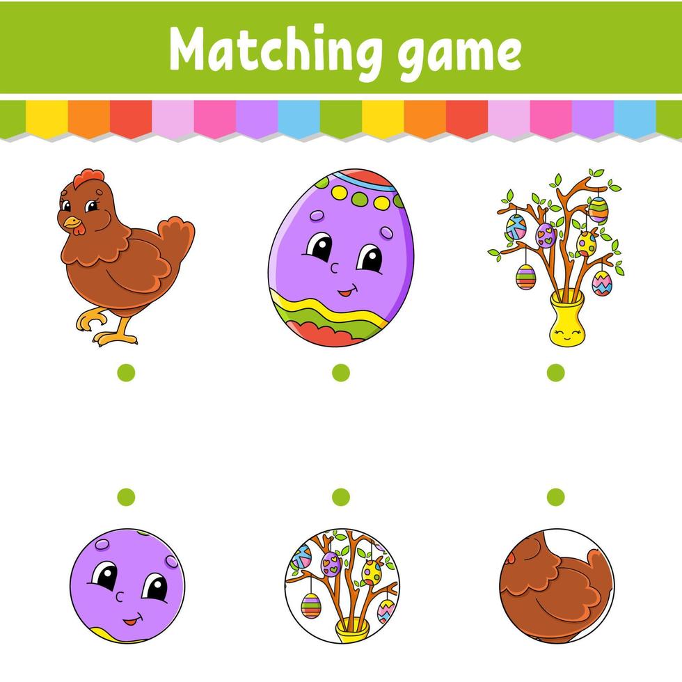 Matching game for kids. Education developing worksheet. Draw a line. Easter theme. Activity page. cartoon character. Vector illustration.