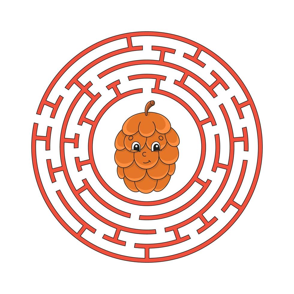 Circle maze. Game for kids. Puzzle for children. Round labyrinth conundrum. Color vector illustration. Find the right path. Education worksheet.