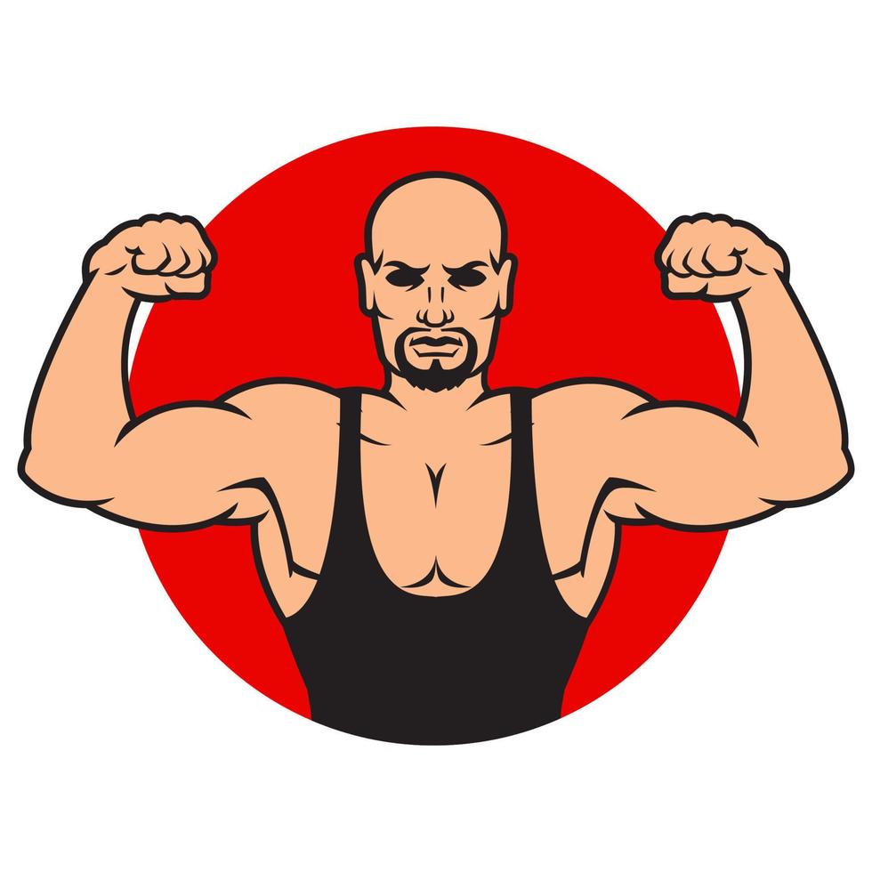 Bodybuilder strong man. Design element. Vector illustration isolated on white background. Template for books, stickers, posters, cards, clothes.