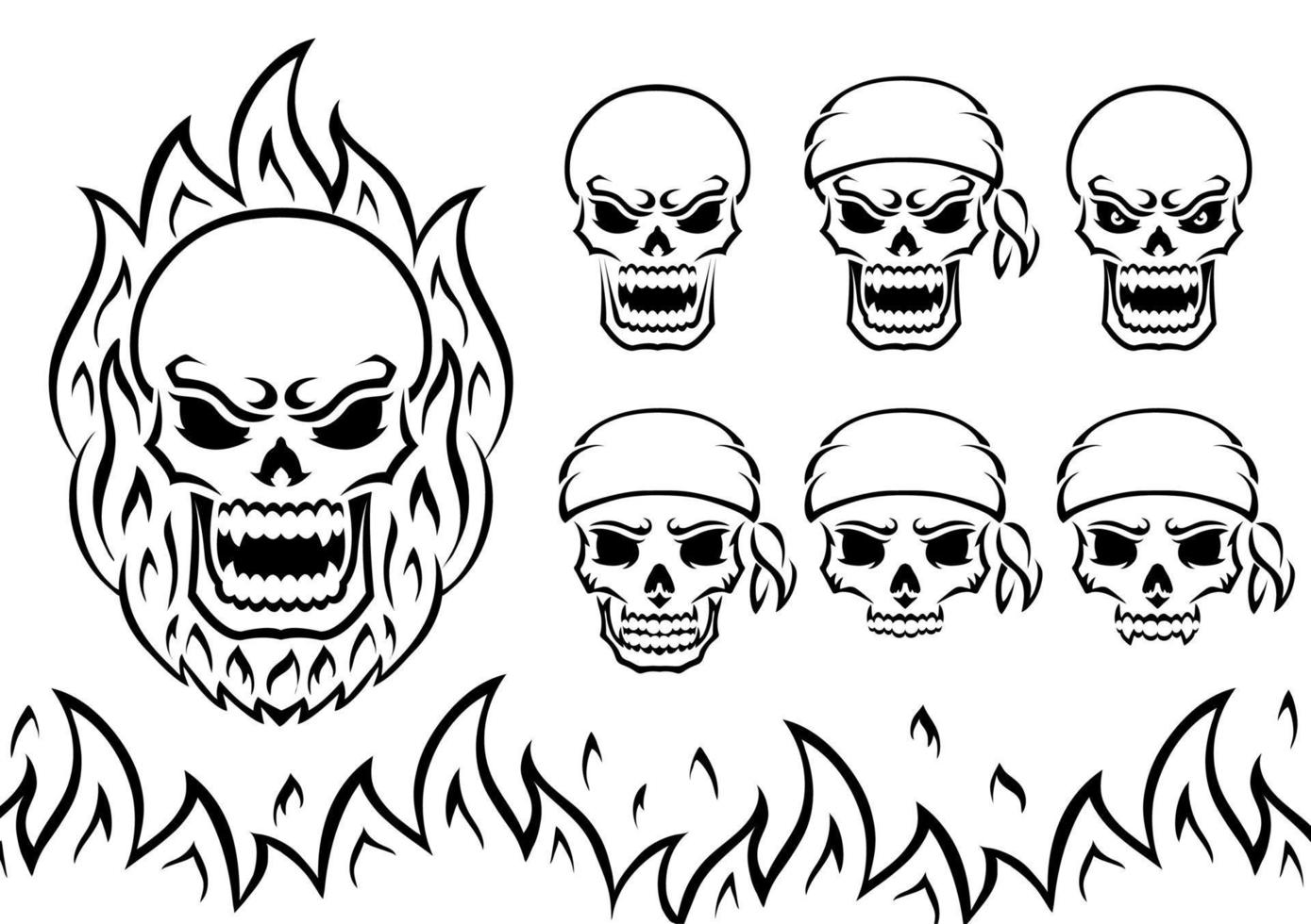 Angry skull. Outline silhouette. Design element. Vector illustration isolated on white background. Template for books, stickers, posters, cards, clothes.