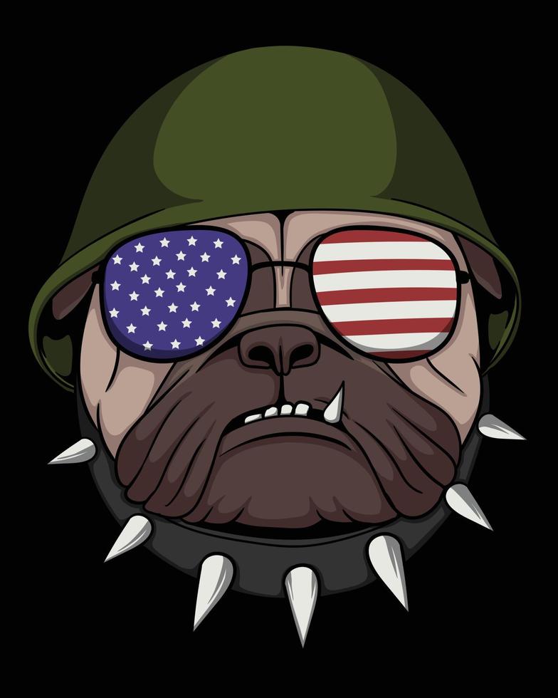 perro pug con casco ilustración vectorial del ejército vector