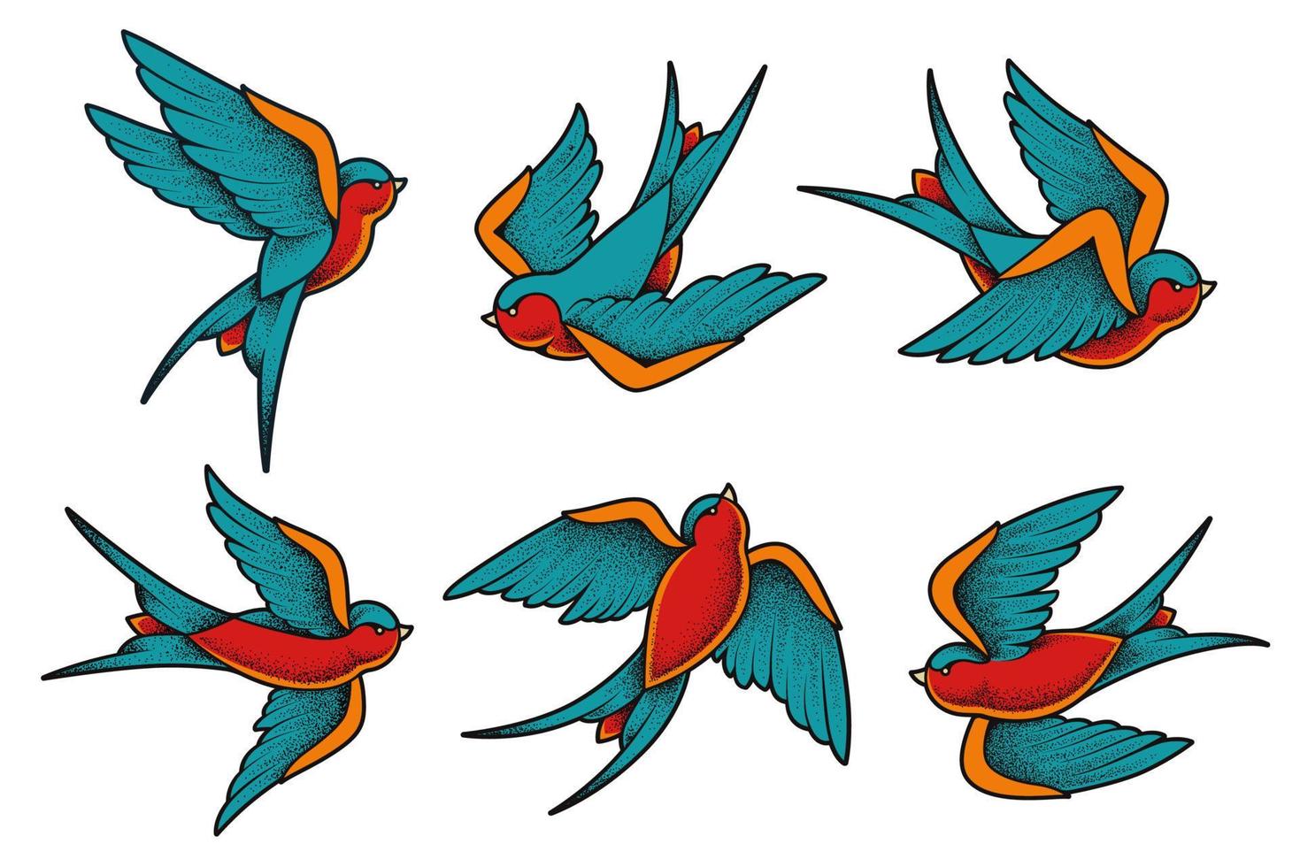 Old School Tattoo Swallow Birds Set vector