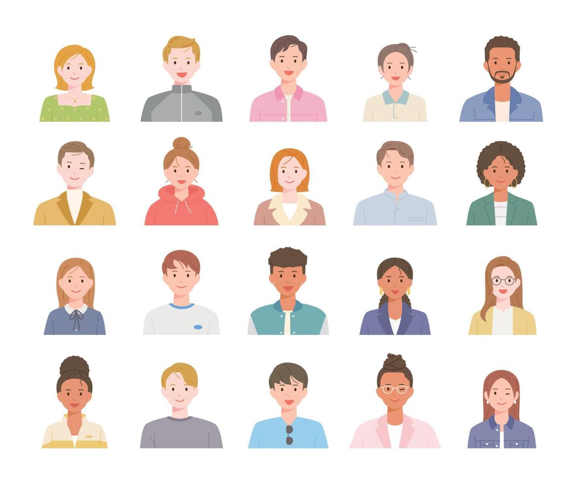 Collection of people upper body icons of different styles and races. vector