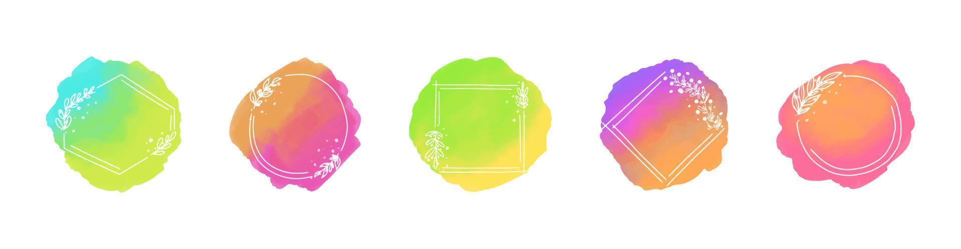 Floral frames set with abstract watercolor blots on the background. Vector illustration