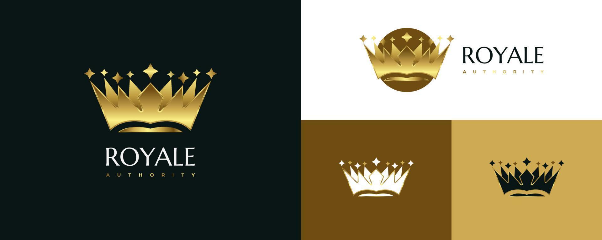 diseño de logotipo de corona dorada de lujo. rey real o logotipo o icono de la corona de la reina. ilustración de vector de diadema elegante