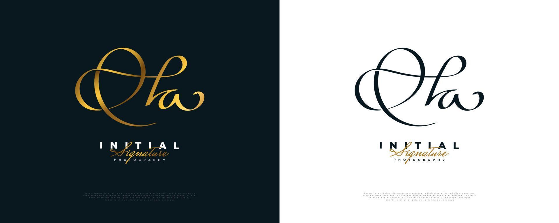 HA Initial Signature Logo Design with Gold Handwriting Style. Initial H and A Logo Design for Wedding, Fashion, Jewelry, Boutique and Business Brand Identity vector