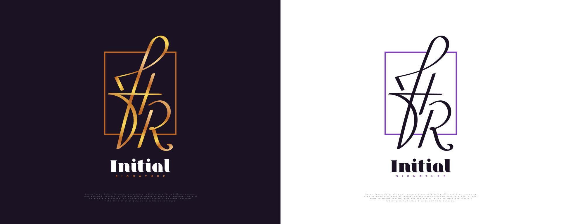 HR Initial Signature Logo Design in Gold Handwriting Style. Initial H and R Logo Design for Wedding, Fashion, Jewelry, Boutique and Business Brand Identity vector