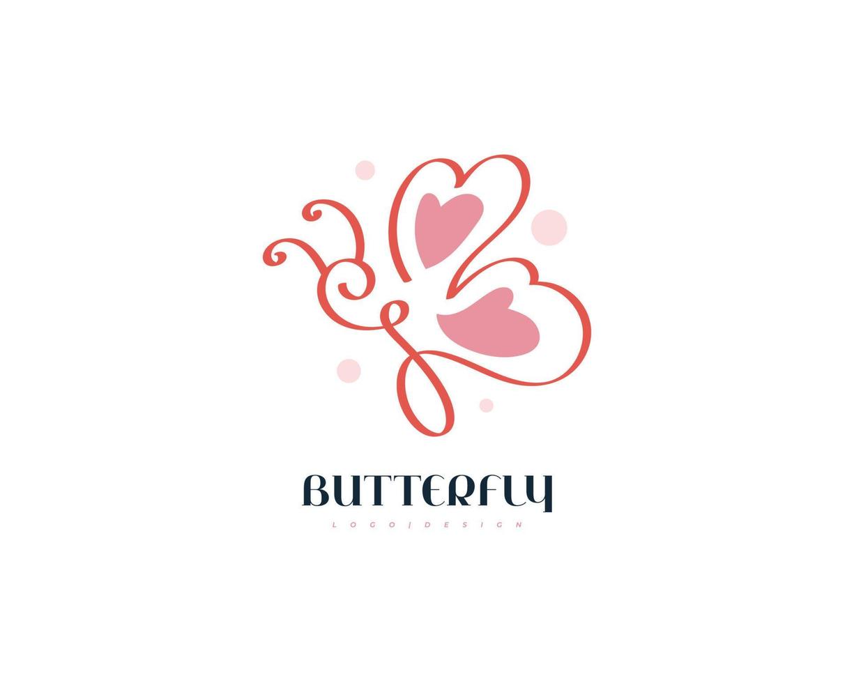 Cute Pink Butterfly Logo or Icon. Minimalist Butterfly Logo Illustration with Line Style for Brand Identity vector