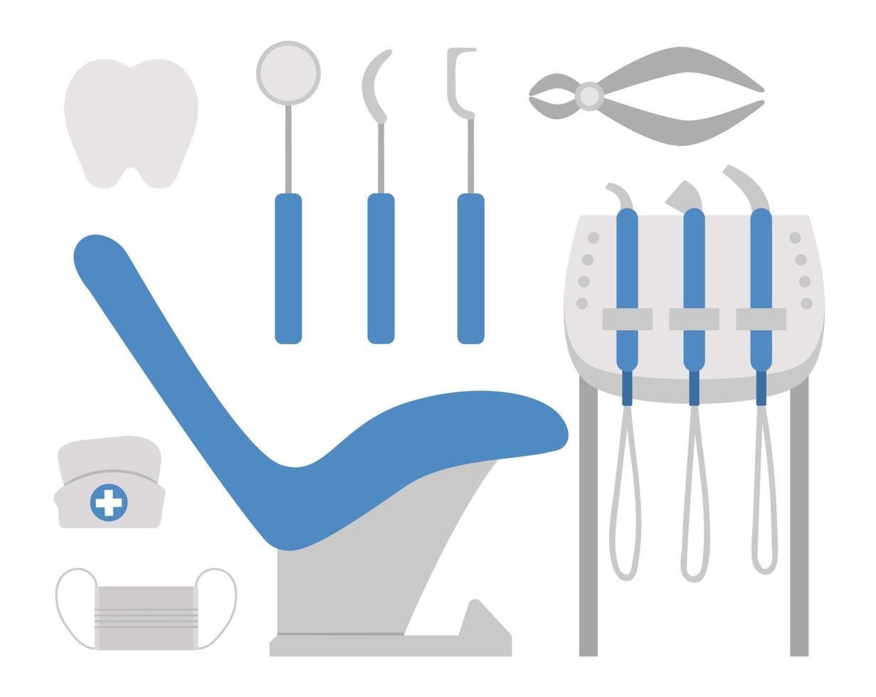 Dentist equipment icons pack. Tooth care tools vector set. Elements for healthy teeth. Dentistry collection isolated on white background. Teeth treatment illustration.