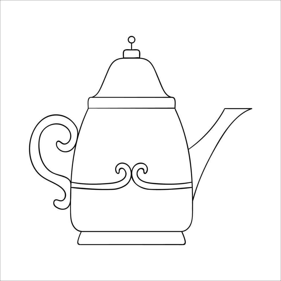 Teapot line icon. Black and white teapot vector illustration. Linear art kettle isolated on white background. Doodle style kitchen equipment