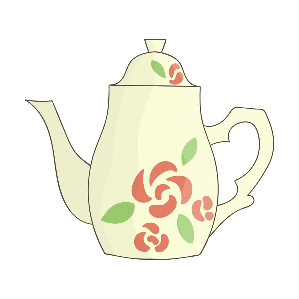 Teapot icon. Bright teapot vector illustration. Colored kettle isolated on white background. Doodle style kitchen equipment