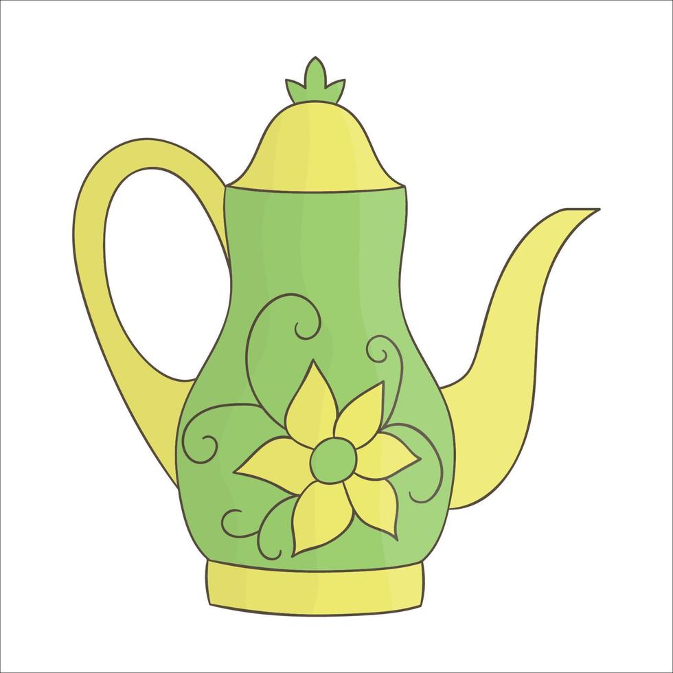 Teapot icon. Bright teapot vector illustration. Colored kettle isolated on white background. Doodle style kitchen equipment