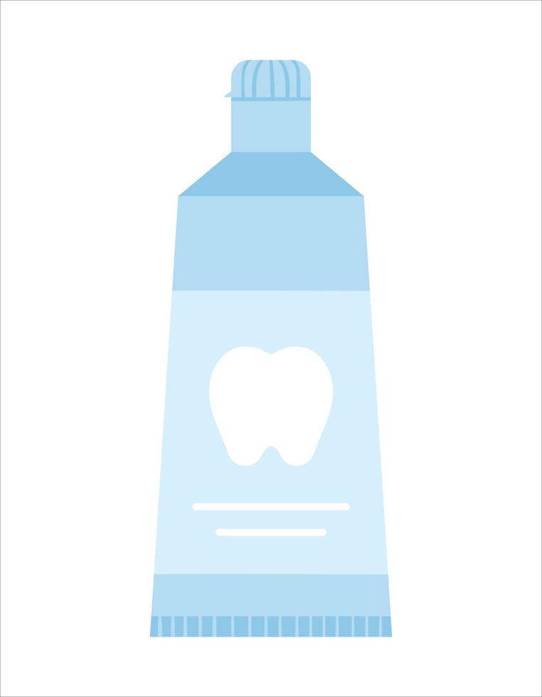 Toothpaste icon isolated on white background. Vector tooth care tool. Element for cleaning teeth. Dentistry equipment illustration. Blue tooth paste tube