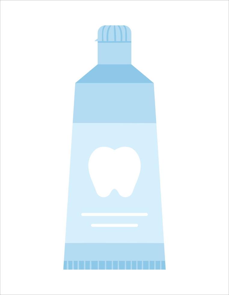 Toothpaste icon isolated on white background. Vector tooth care tool. Element for cleaning teeth. Dentistry equipment illustration. Blue tooth paste tube