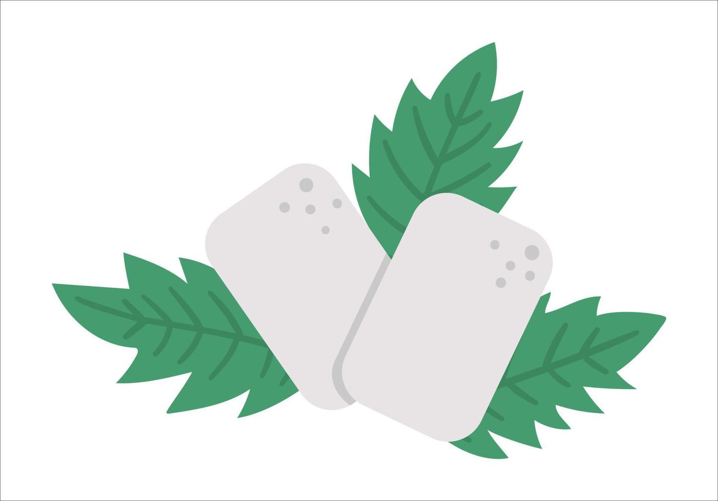 goma de mascar con hojas de menta aislado sobre fondo blanco. icono de cuidado dental vectorial. elemento para la limpieza de los dientes. ilustración de equipo de odontología. vector