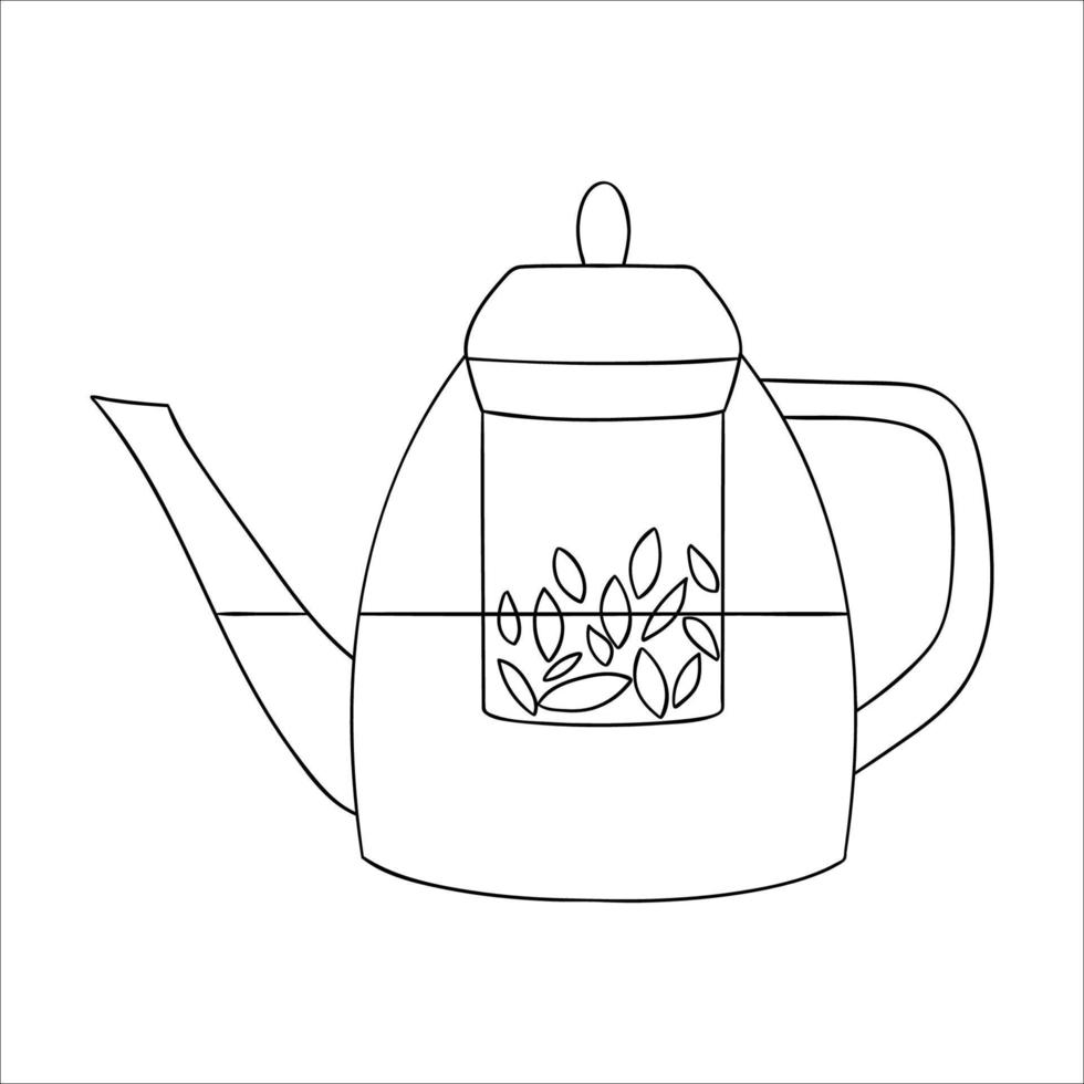 Teapot line icon. Black and white teapot vector illustration. Linear art kettle isolated on white background. Doodle style kitchen equipment