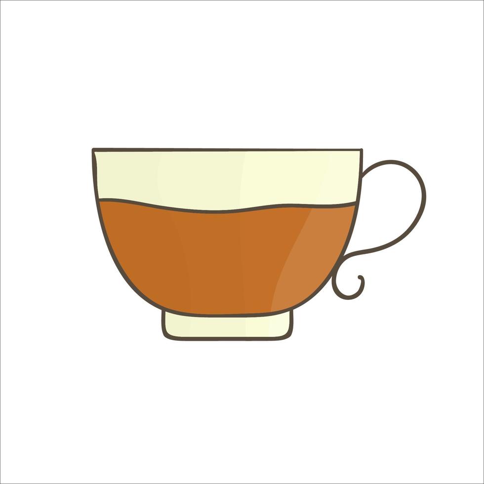 Teacup icon. Colored tea cup vector illustration. Linear art mug isolated on white background. Doodle style kitchen crockery