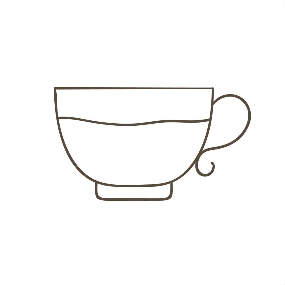 Teacup line icon. Black and white tea cup vector illustration. Linear art mug isolated on white background. Doodle style kitchen crockery