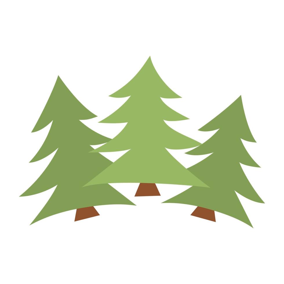 Vector green cartoon fir tree set. Woodland or forest evergreen plant illustration. Christmas tree line art icon.