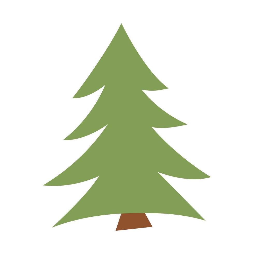 Vector green cartoon fir tree. Woodland or forest evergreen plant illustration. Christmas tree line art icon.