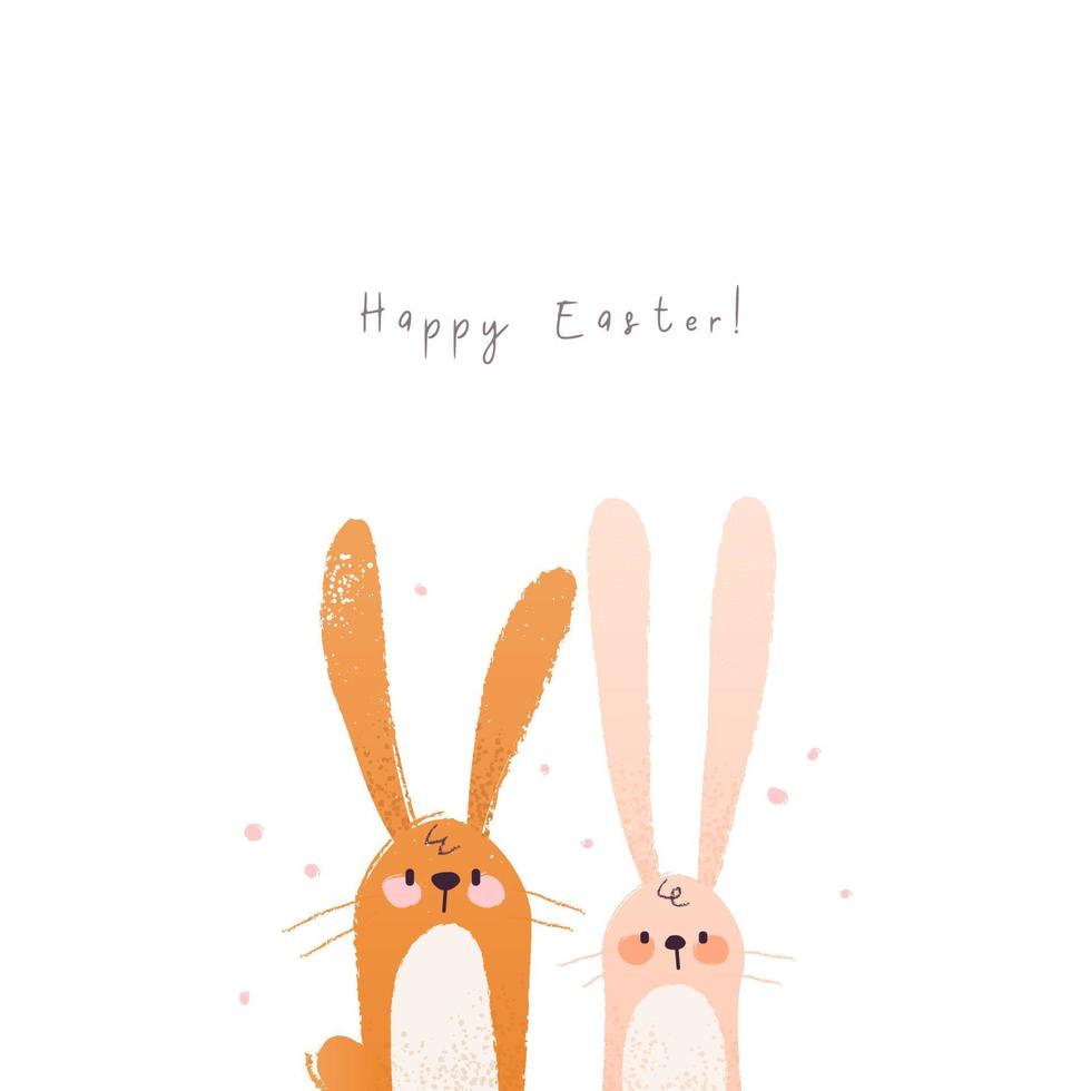 Happy easter cute bunny illustration. Hand draw funny card with rabbit in cartoon style. Vector